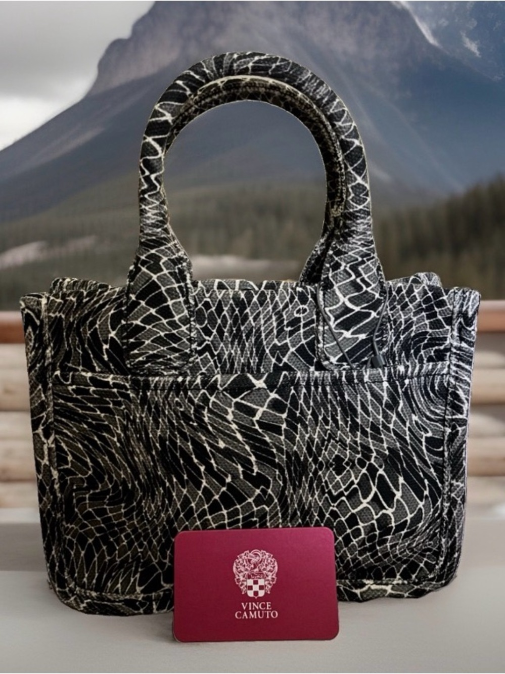 Vince Camuto Orla Black & White Canvas Patterned Tote